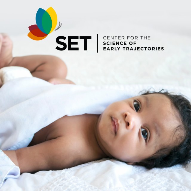 A picture of a baby with the SET logo and the text Center for the Science of Early Trajectories